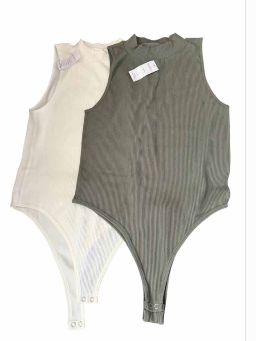 NWT Gypsy + Jade 2pack Ribbed Tank One-Piece Bodysuit - Olive & Cream